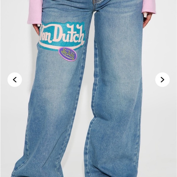 Von Dutch Blue Flare Wide Leg Jeans with Graphic Design - Picture 2 of 4